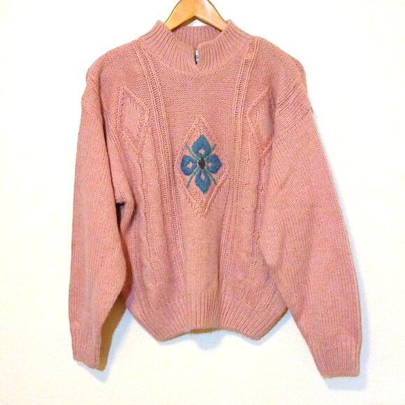 62 East Sweaters - Vintage 62 East pink cable knit sweater 80s 90s